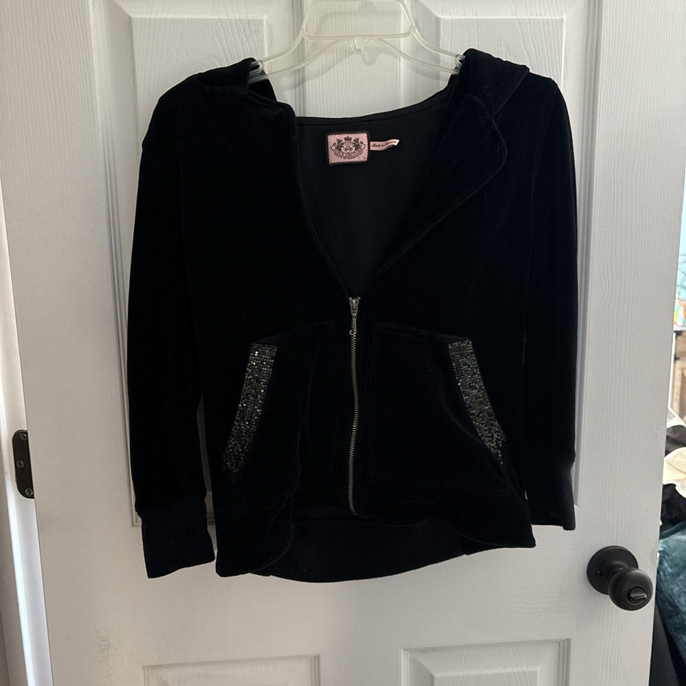 Juicy Couture Black Velvet Jacket with Glitter Pockets